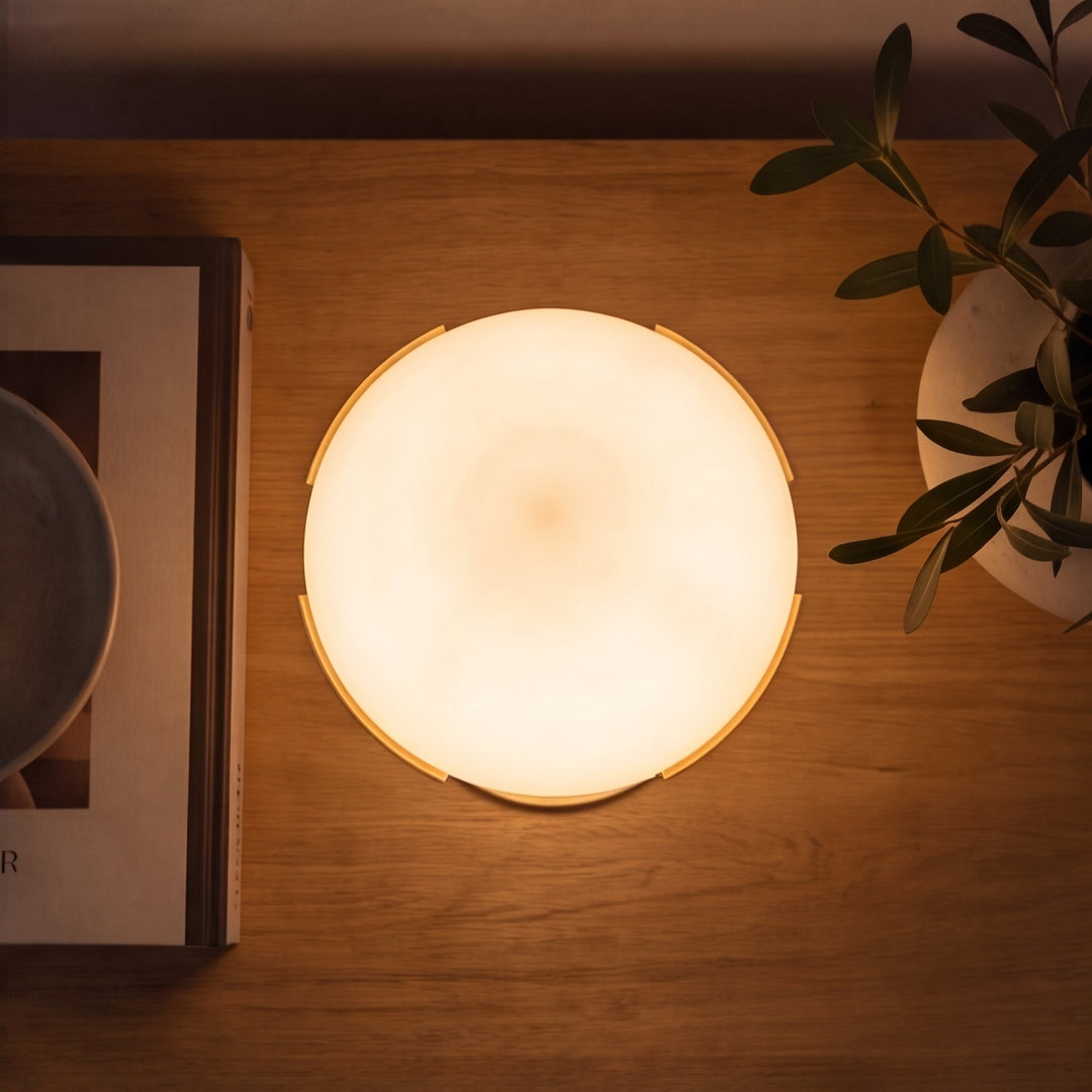 Modern Table Lamp with Alabaster Shade and Bronze Base LED Compatible for Bedroom or Desk Use