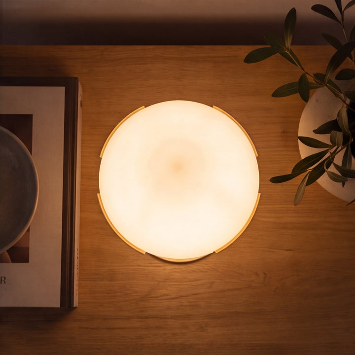 Modern Table Lamp with Alabaster Shade and Bronze Base LED Compatible for Bedroom or Desk Use