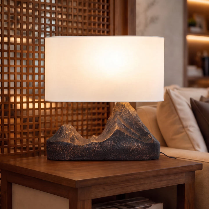 Modern Table Lamp with Bronze Finish Resin Base and White Fabric Shade LED Compatible