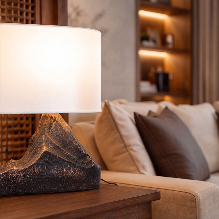 Modern Table Lamp with Bronze Finish Resin Base and White Fabric Shade LED Compatible