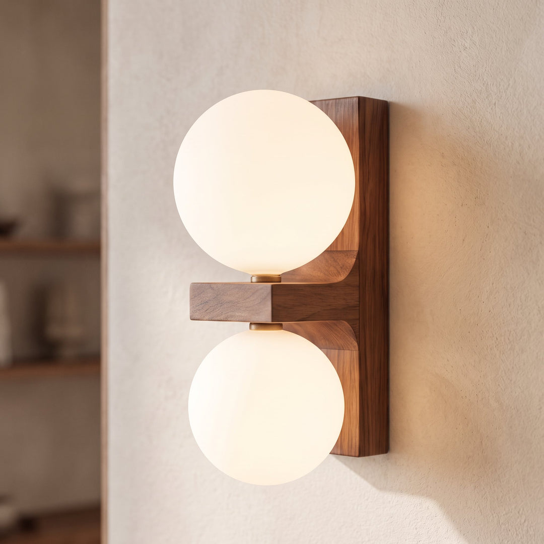 Modern Wall Light Wall Mounted Walnut Wood Glass Shade Hardwired G9 Base Dimmable 110-240V