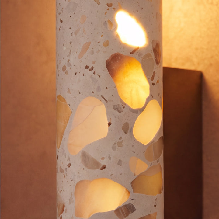 Modern Wall Sconce Lighting Adjustable LED with Walnut Wood and Terrazzo Stone Design
