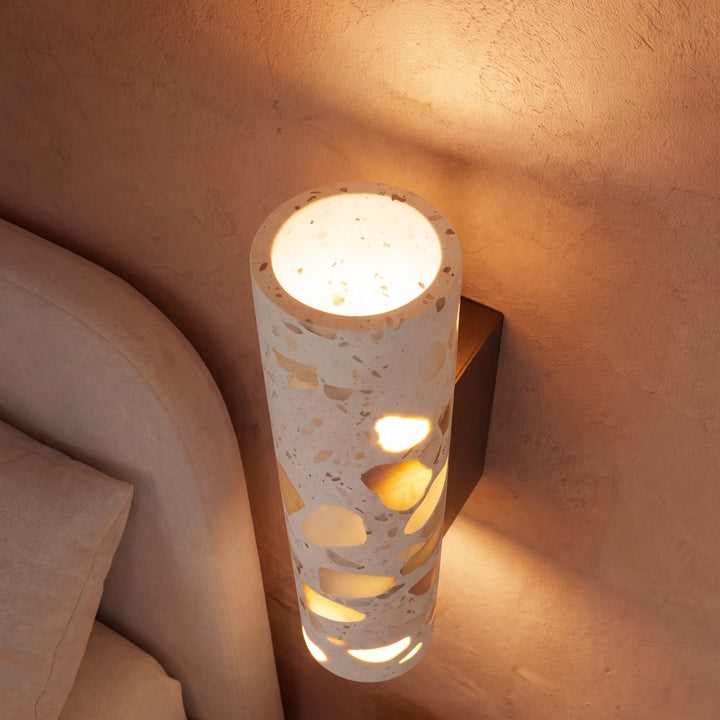 Modern Wall Sconce Lighting Adjustable LED with Walnut Wood and Terrazzo Stone Design