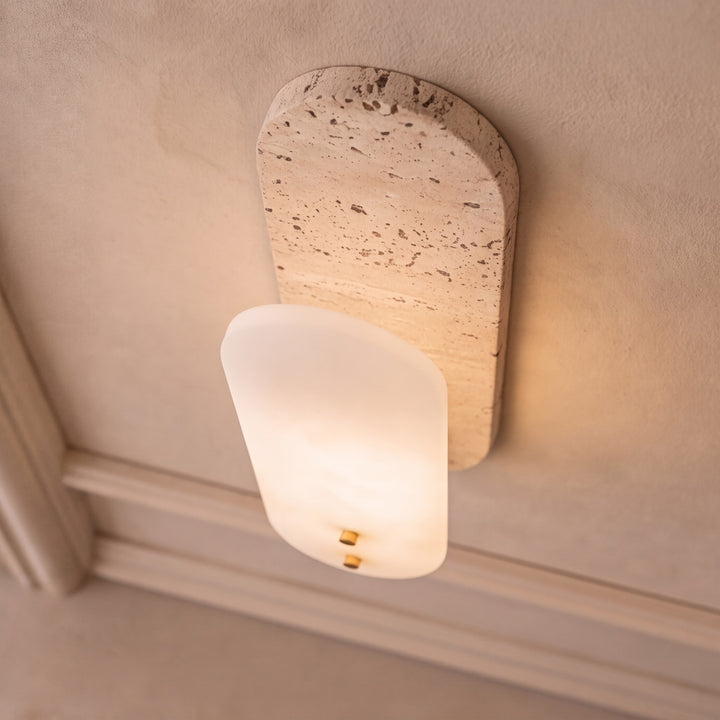 Modern Wall Sconce Lighting Oval Design Alabaster and Marble Wall Mounted Indoor Fixture E12 Base 15W Max