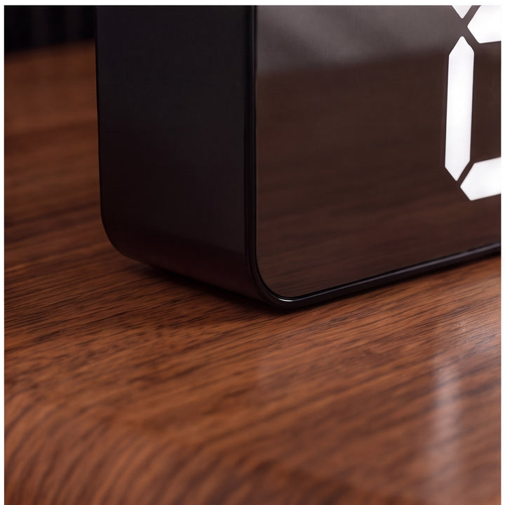 Modern Digital Alarm Clock with Curved Mirror Screen LED Display Adjustable Temperature Feature