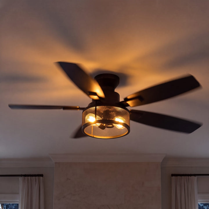 Modern Black Ceiling Fan 46 Inch Flush Mount with LED Lights Remote Control and Whisper-Quiet Motor