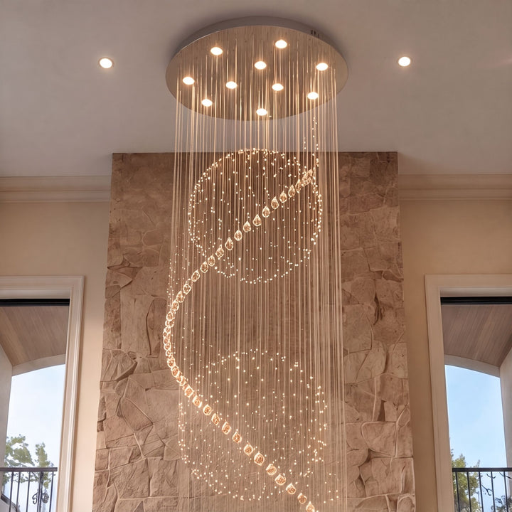 Modern Spiral Chandelier Three Sphere Design Adjustable K9 Crystal Hanging Light Fixture