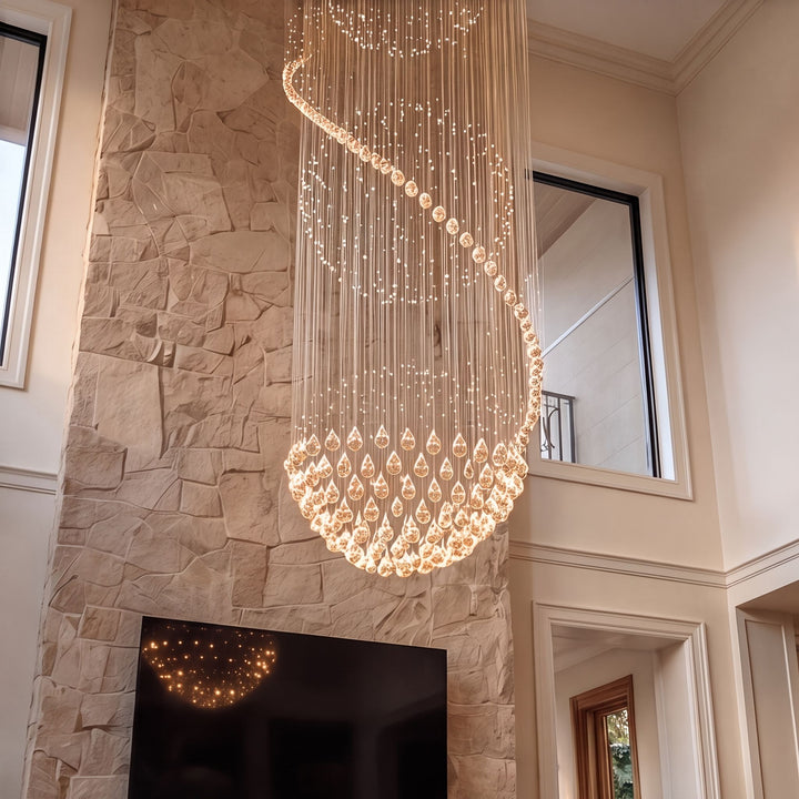 Modern Spiral Chandelier Three Sphere Design Adjustable K9 Crystal Hanging Light Fixture