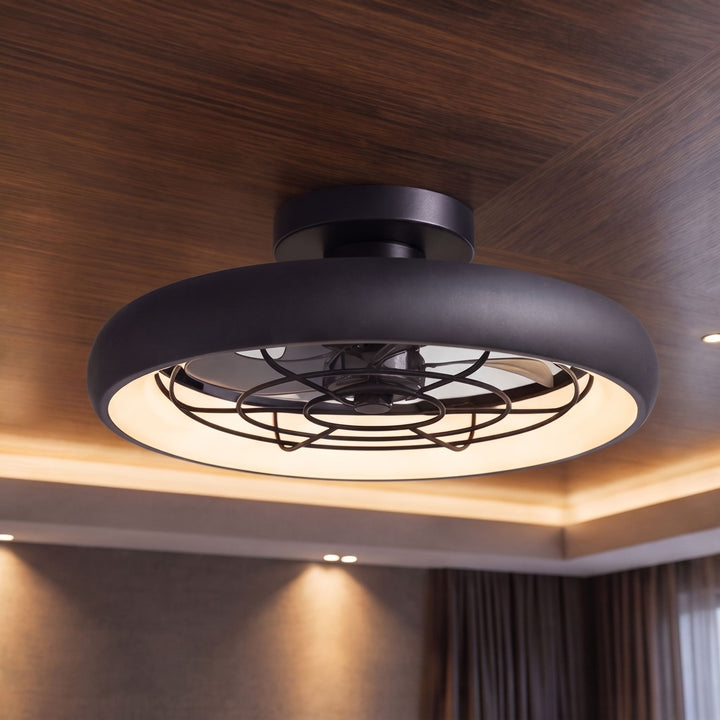 Modern Black Ceiling Fan with Lights Flush Mount Acrylic LED Remote Control 6 Speeds