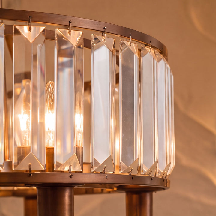 Modern Crystal Chandelier Round Design Adjustable Metal 6 Light Fixture for Dining Room