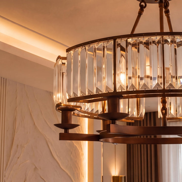 Modern Crystal Chandelier Round Design Adjustable Metal 6 Light Fixture for Dining Room