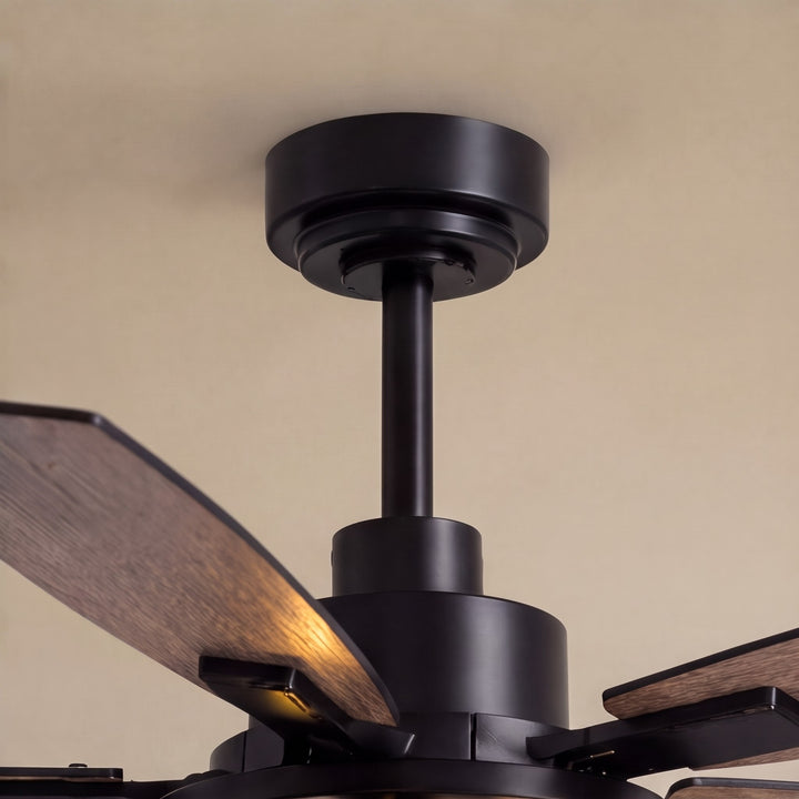 Modern Black Ceiling Fan with Remote Control Adjustable Height Wood Blades and LED Lights