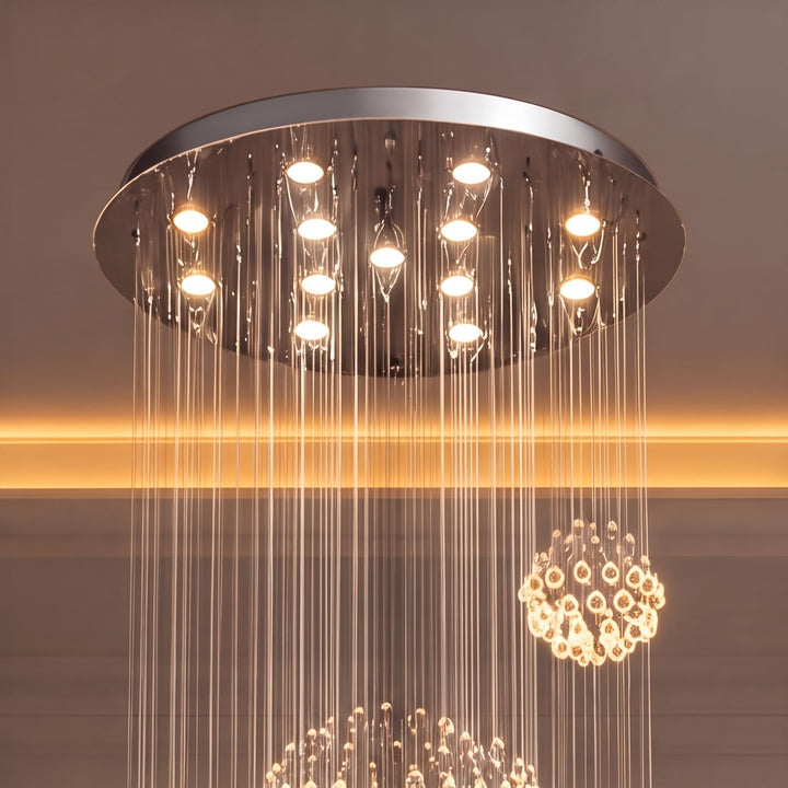 Modern Spiral Crystal Chandelier Adjustable Height Chrome Finish LED Luxury Light Fixture