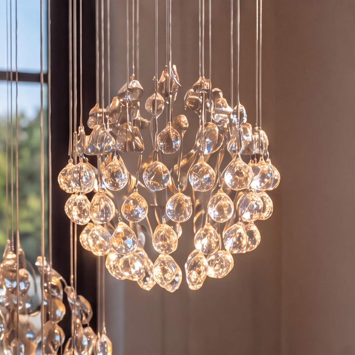 Modern Spiral Crystal Chandelier Adjustable Height Chrome Finish LED Luxury Light Fixture