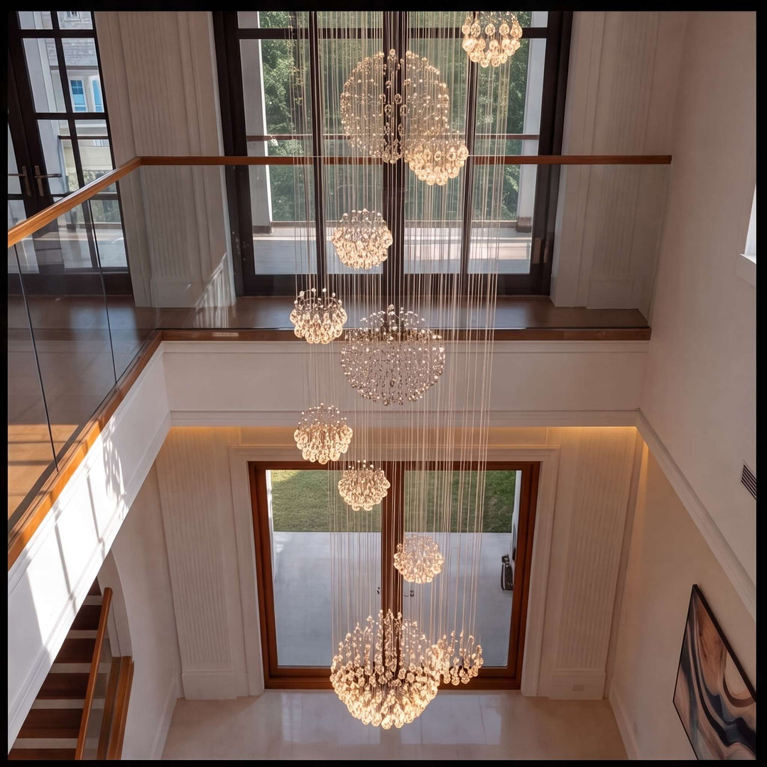 Modern Spiral Crystal Chandelier Adjustable Height Chrome Finish LED Luxury Light Fixture