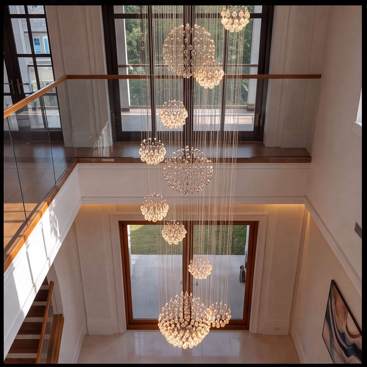 Modern Spiral Crystal Chandelier Adjustable Height Chrome Finish LED Luxury Light Fixture
