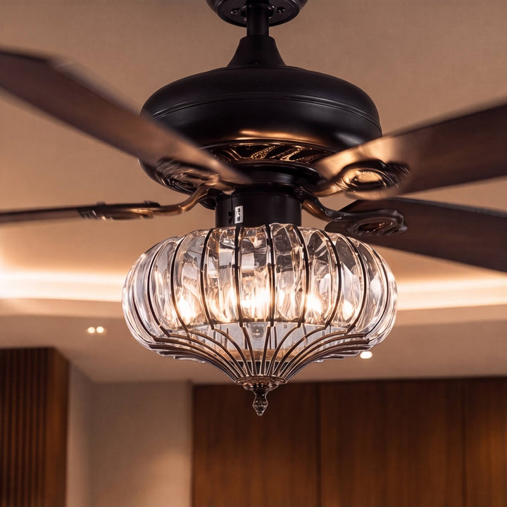 Modern Black Ceiling Fan with Lights Flush Mount Metal 5 Blades LED Compatible Remote Control