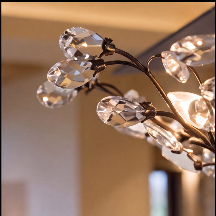 Modern Black Ceiling Fan with Crystal Shade Flush Mount LED Remote Control and Reversible Blades