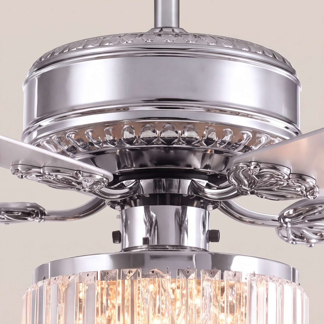 Modern Crystal Ceiling Fan with Remote Control Chrome Finish LED Compatible 5 Blades