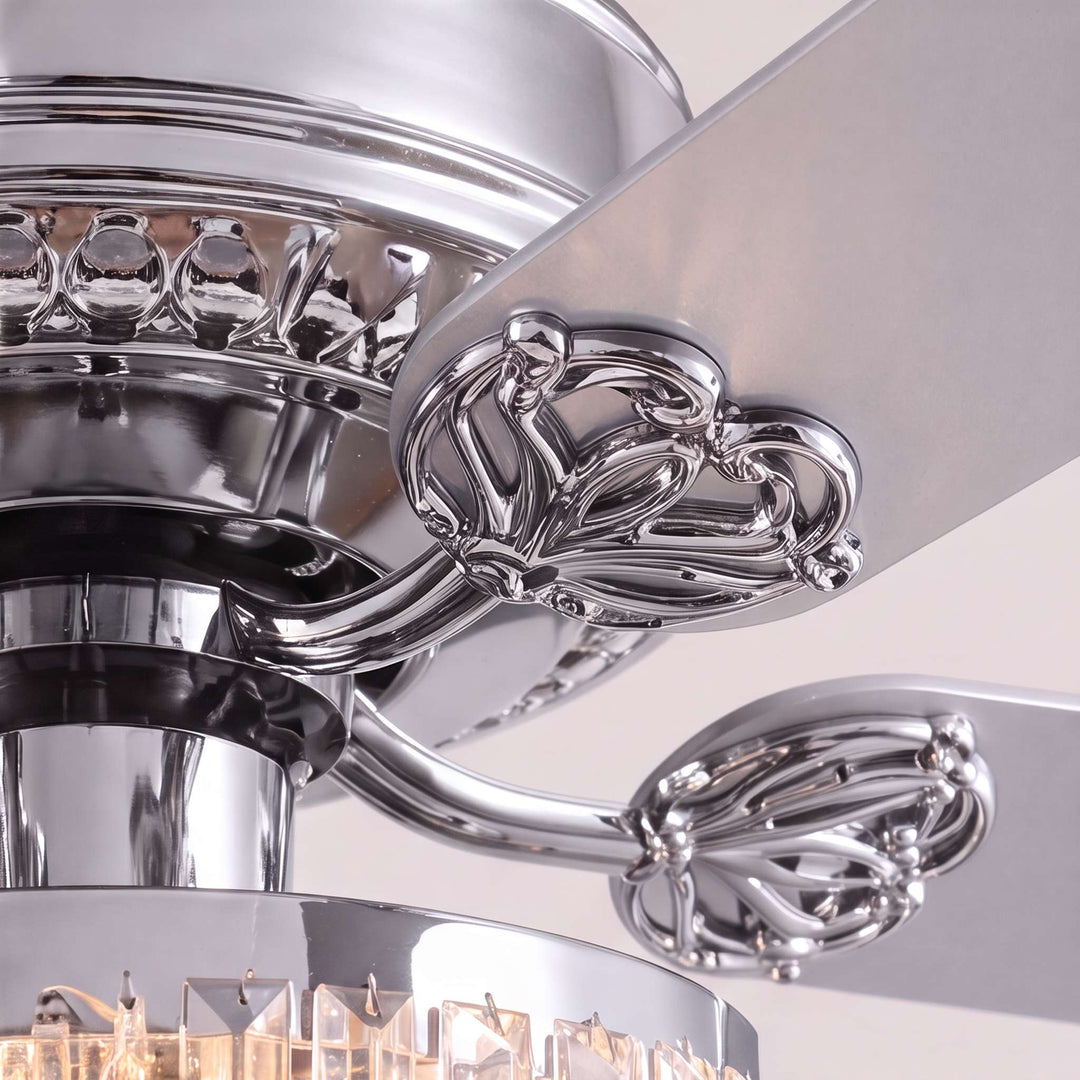 Modern Crystal Ceiling Fan with Remote Control Chrome Finish LED Compatible 5 Blades