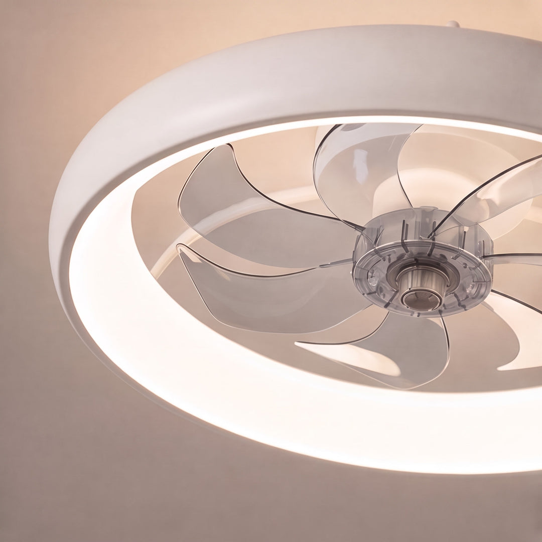 Modern LED Ceiling Fan with Lights Flush Mount Metal Adjustable DC Motor and Dimmable Lighting 19.7 Inch