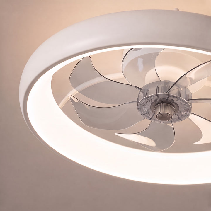 Modern LED Ceiling Fan with Lights Flush Mount Metal Adjustable DC Motor and Dimmable Lighting 19.7 Inch
