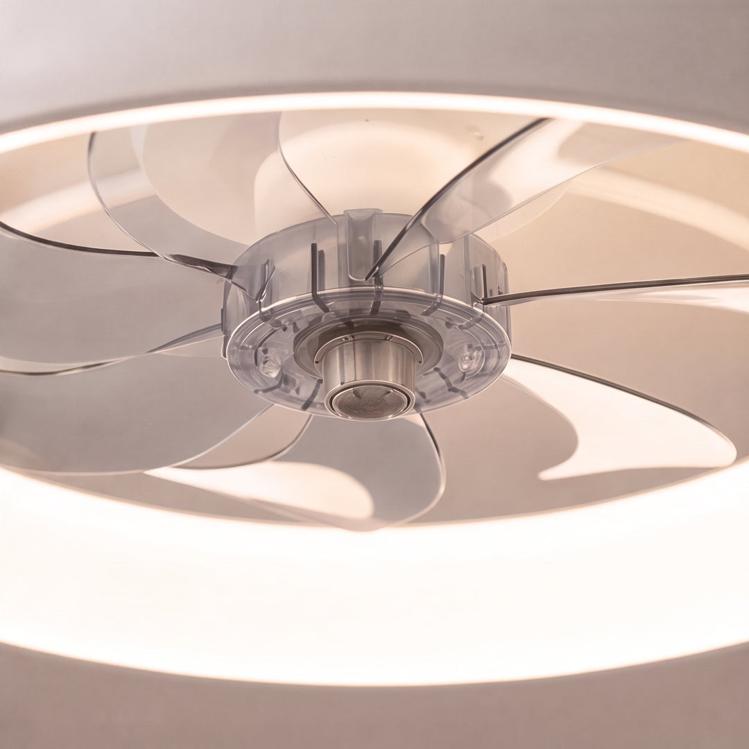 Modern LED Ceiling Fan with Lights Flush Mount Metal Adjustable DC Motor and Dimmable Lighting 19.7 Inch