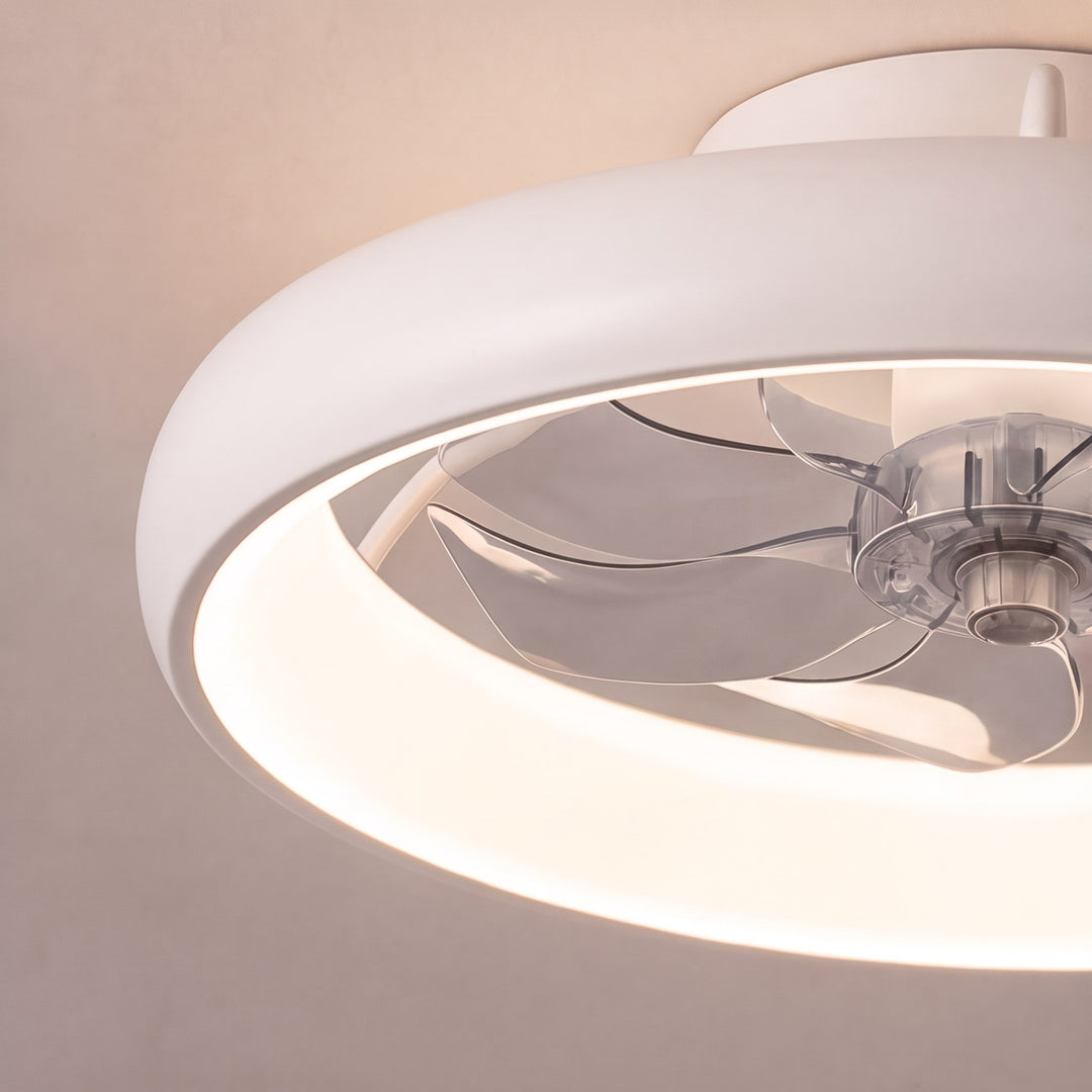Modern LED Ceiling Fan with Lights Flush Mount Metal Adjustable DC Motor and Dimmable Lighting 19.7 Inch
