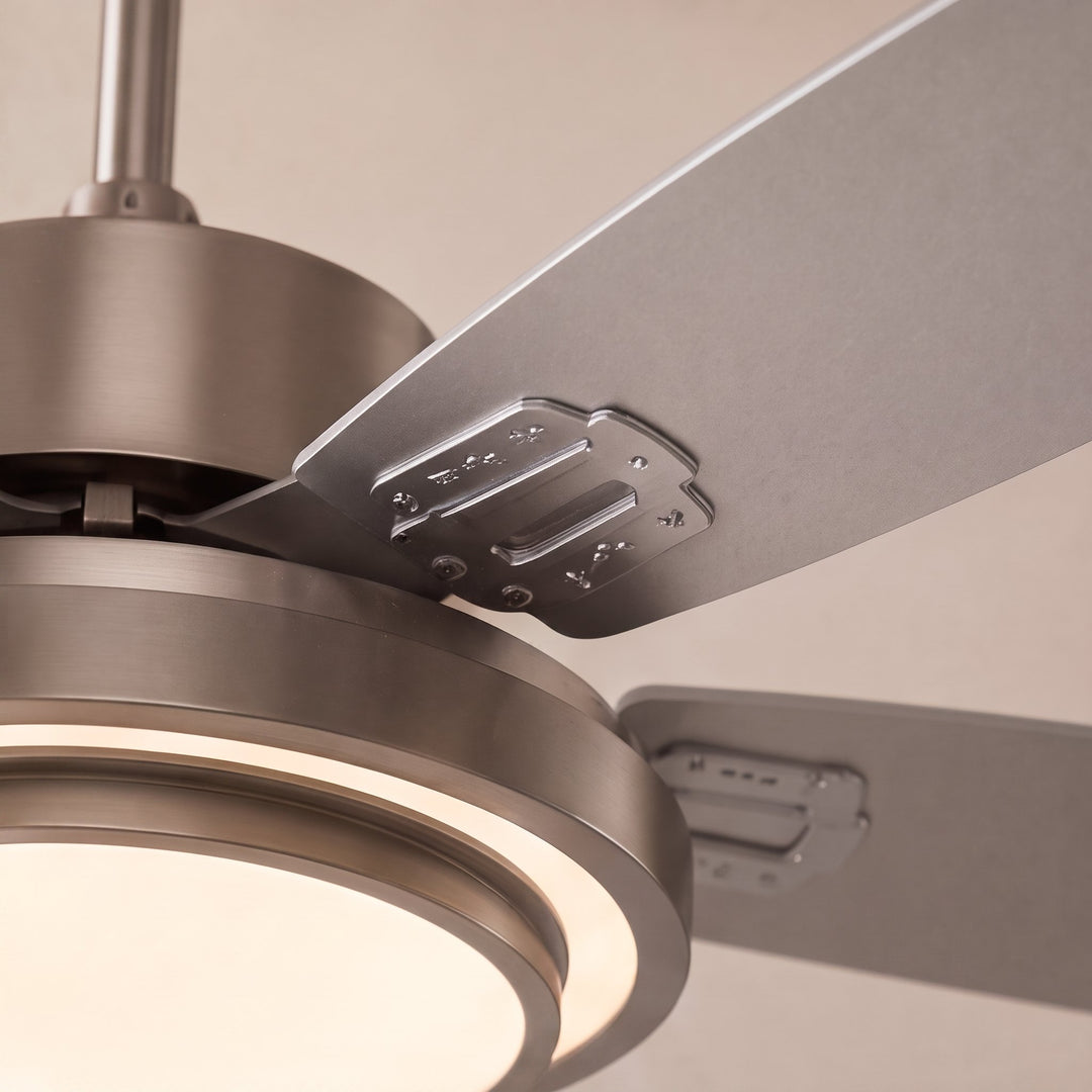 Modern LED Ceiling Fan with Remote Control Flush Mount Nickel Wood Blades Quiet DC Motor