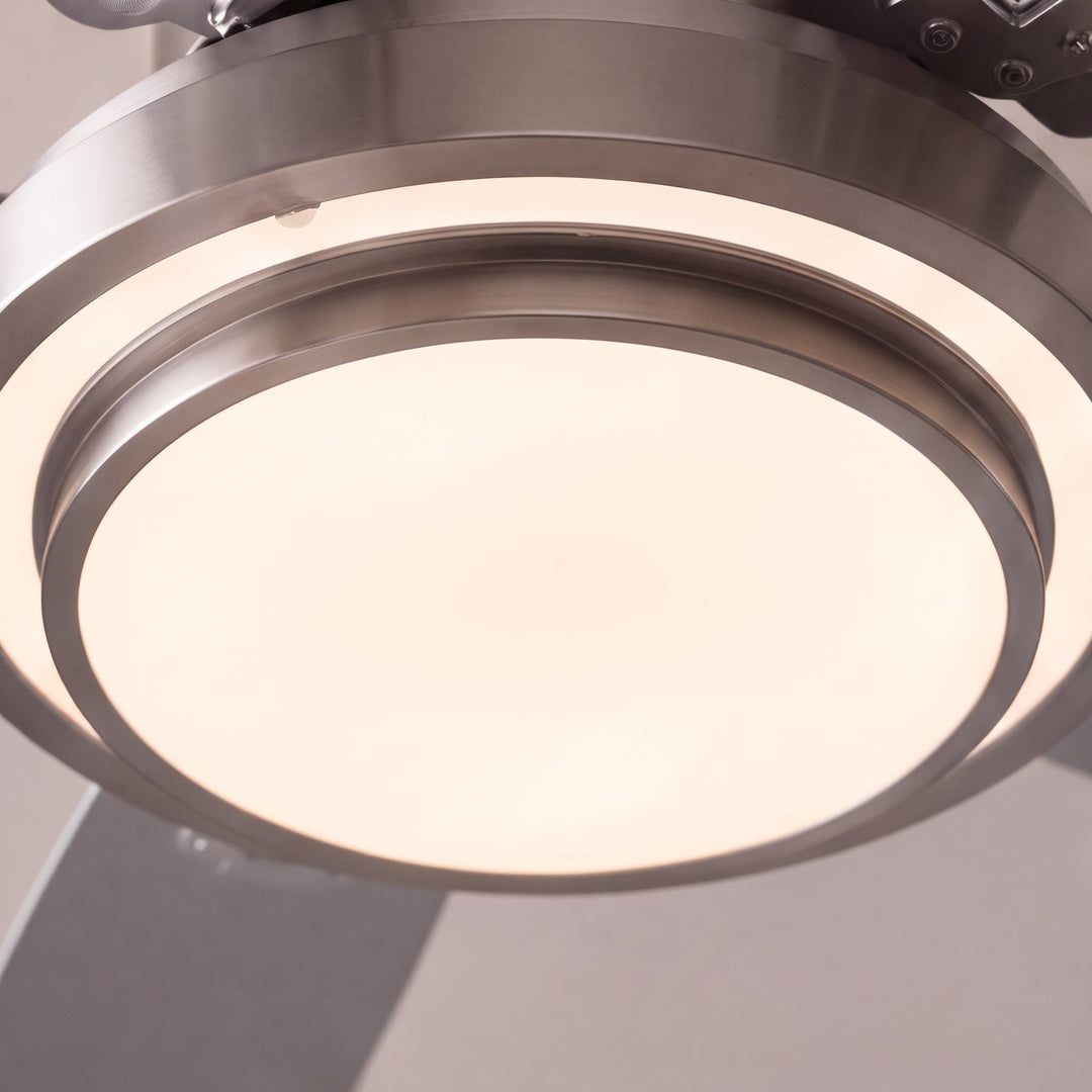 Modern LED Ceiling Fan with Remote Control Flush Mount Nickel Wood Blades Quiet DC Motor