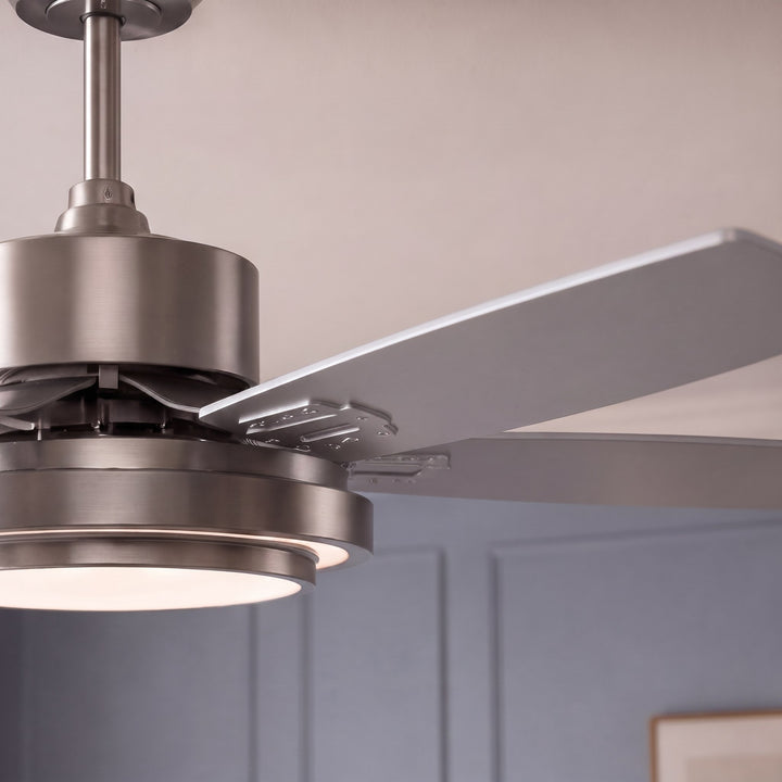Modern LED Ceiling Fan with Remote Control Flush Mount Nickel Wood Blades Quiet DC Motor