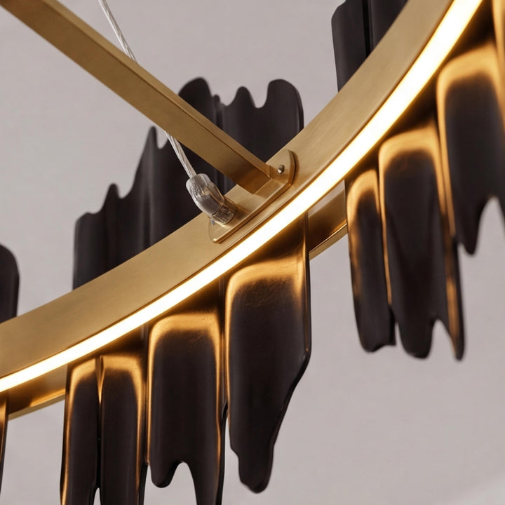 Modern Chandelier Adjustable Height Metal LED Dimmable Black Gold Finish Hanging Light Fixture