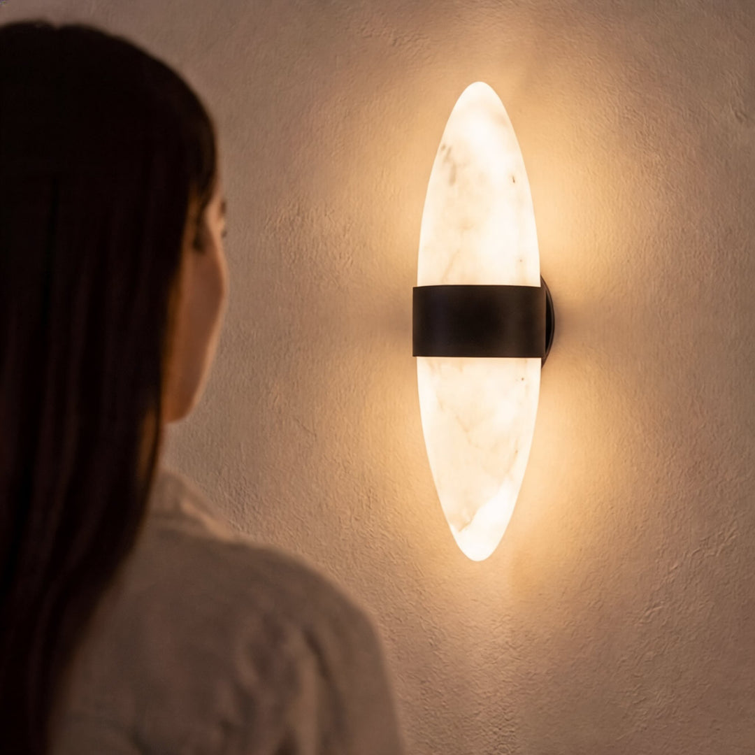 Modern Snowflake Alabaster LED Wall Sconce with Black Stainless Steel Frame