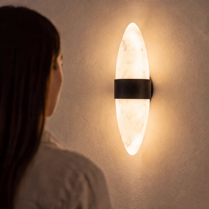 Modern Snowflake Alabaster LED Wall Sconce with Black Stainless Steel Frame