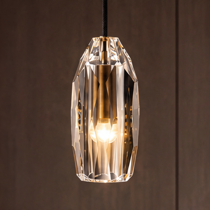Modern Faceted Crystal Pendant Light with Antique Brass Finish – G4 Hanging Ceiling Light