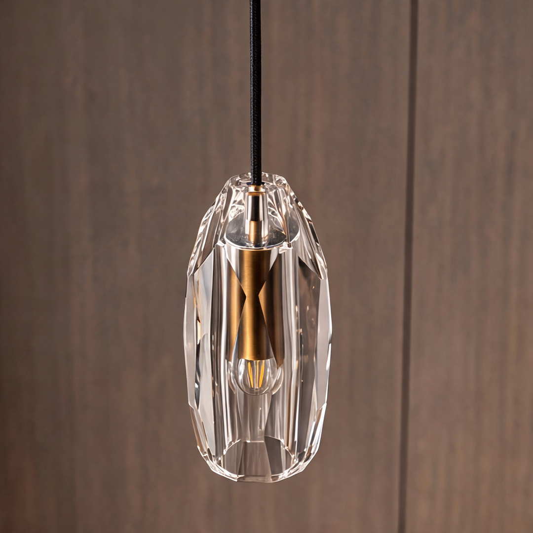 Modern Faceted Crystal Pendant Light with Antique Brass Finish – G4 Hanging Ceiling Light