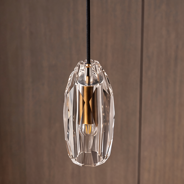 Modern Faceted Crystal Pendant Light with Antique Brass Finish – G4 Hanging Ceiling Light