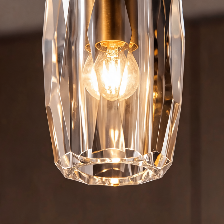 Modern Faceted Crystal Pendant Light with Antique Brass Finish – G4 Hanging Ceiling Light