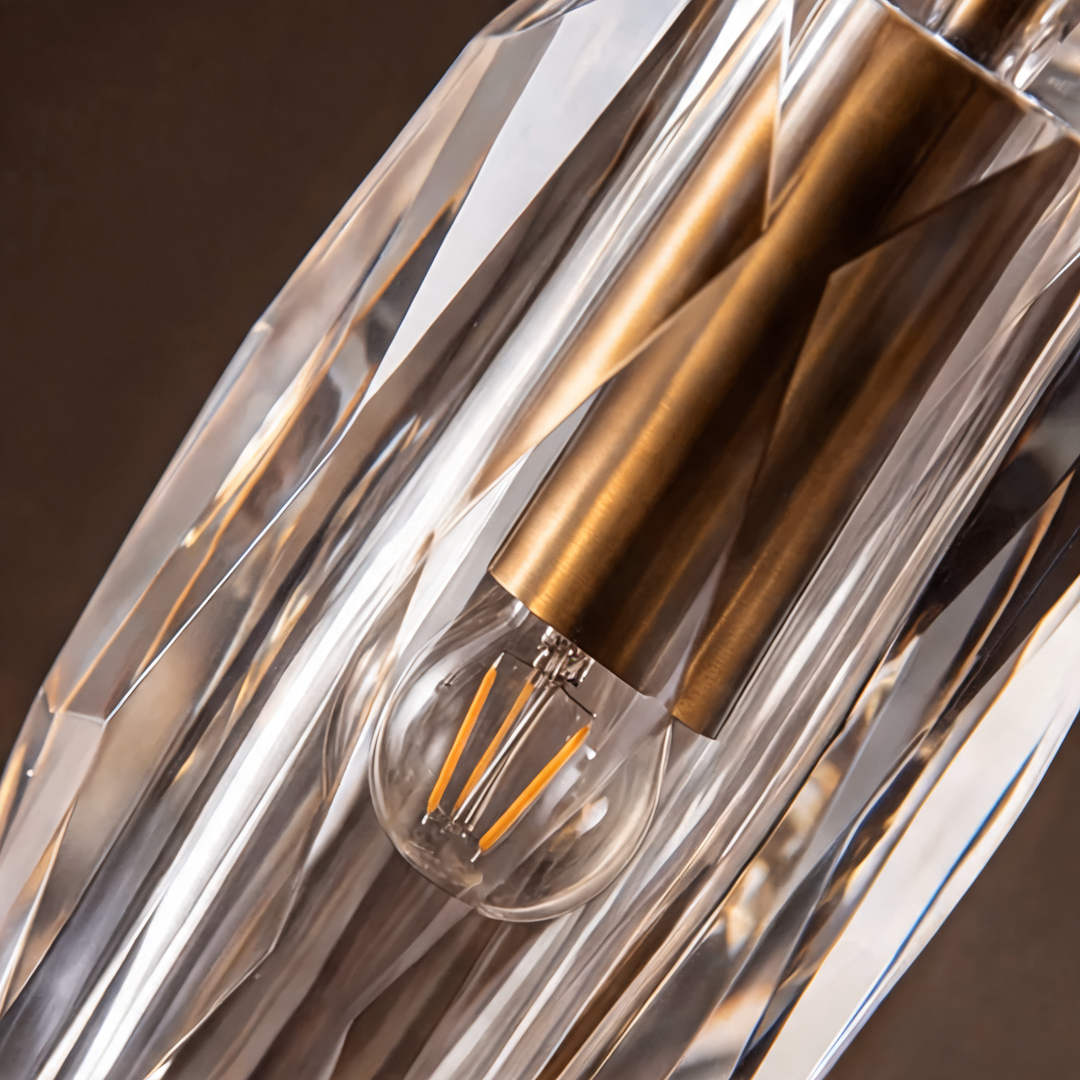 Modern Faceted Crystal Pendant Light with Antique Brass Finish – G4 Hanging Ceiling Light