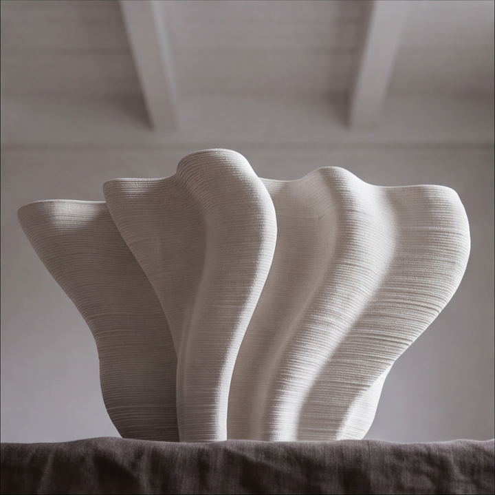 Modern Sculptural Vase 3D Printed Fluted Design White Decorative Bowl 24 cm