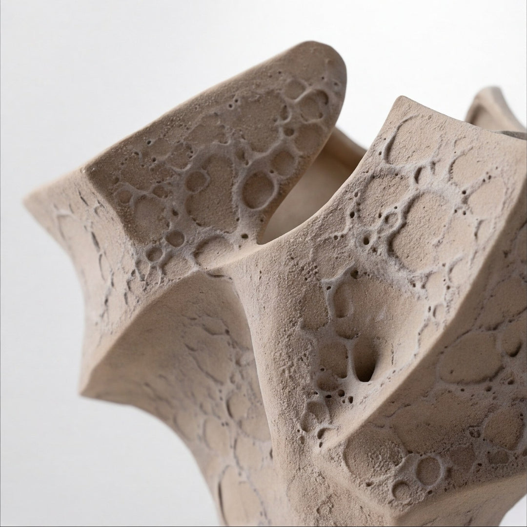 Organic Textured Ceramic Vase Large Sculptural Form 39 cm Neutral Sand Finish