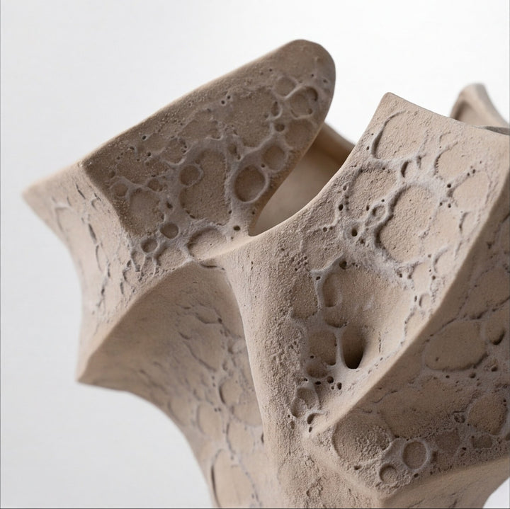 Organic Textured Ceramic Vase Large Sculptural Form 39 cm Neutral Sand Finish