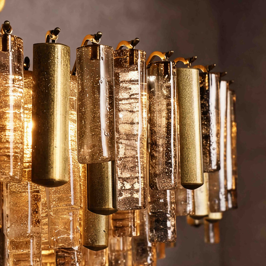 Modern Round Chandelier Hanging Light Fixture in Metal and Glass with 13 E12 Sockets