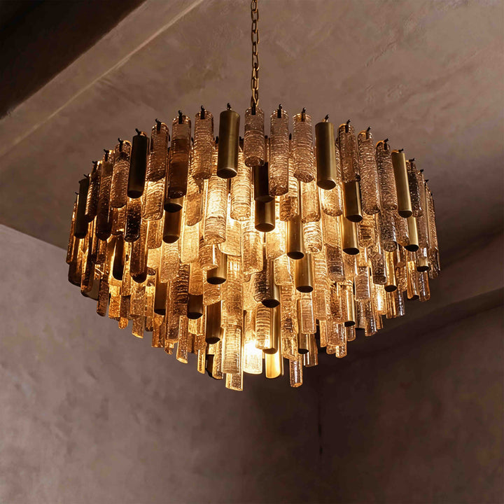 Modern Round Chandelier Hanging Light Fixture in Metal and Glass with 13 E12 Sockets