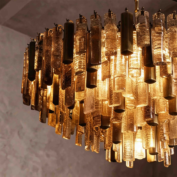 Modern Round Chandelier Hanging Light Fixture in Metal and Glass with 13 E12 Sockets