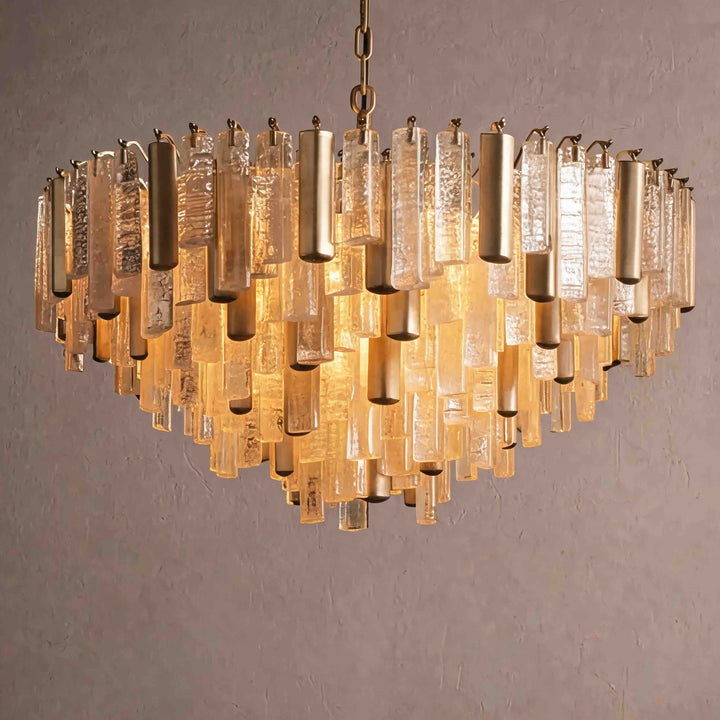 Modern Round Chandelier Hanging Light Fixture in Metal and Glass with 13 E12 Sockets