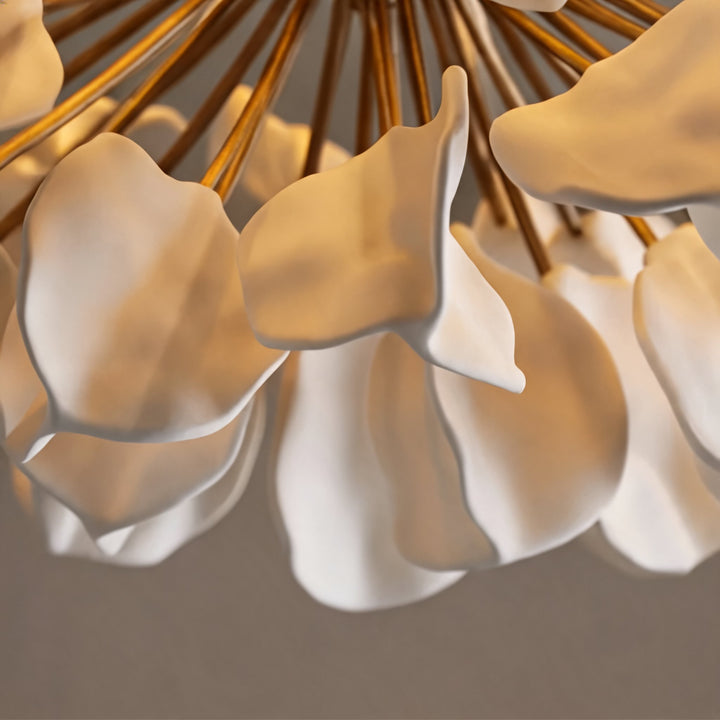 Modern Ceramic Leaf Flush Mount Ceiling Light – Brass & Ivory Botanical Chandelier