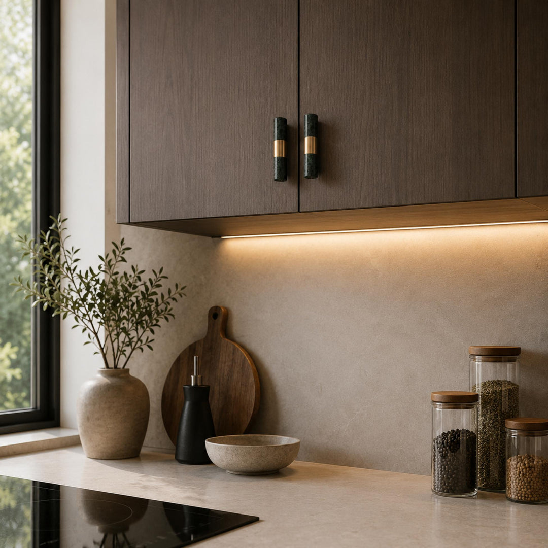 Modern Marble Cabinet Knobs and Drawer Pulls Set Brass Ergonomic Design for Kitchen Cabinets