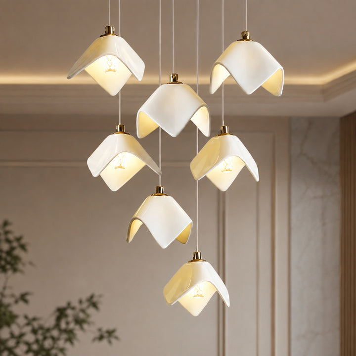 Modern Chandelier Ceiling Light Adjustable Gold Metal and Ceramic LED Fixture 7 to 64 Bulbs