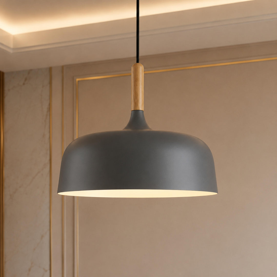 Modern Black Pendant Light Adjustable Hanging Lamp Zinc Alloy and Wood for Kitchen Pendant Lighting